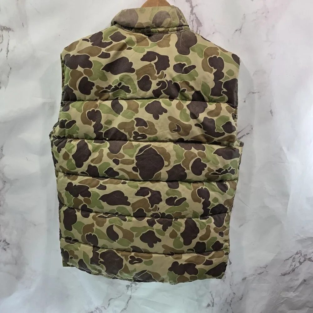 Camo Down Puffer Vest Mens Large Vintage Duck Snap Button 4 Color Goose Green